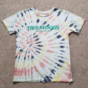 True Religion Tie Dye Logo Cotton T-shirt Size XL Juniors Comfort